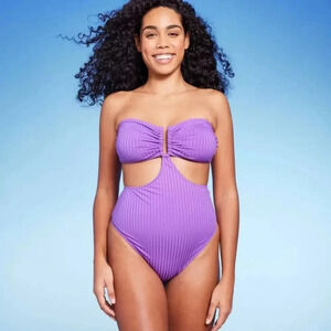 Sz. S 4-6 Target Shade & Shore Monokini purple ribbed bikini one piece NWOT (Q6)